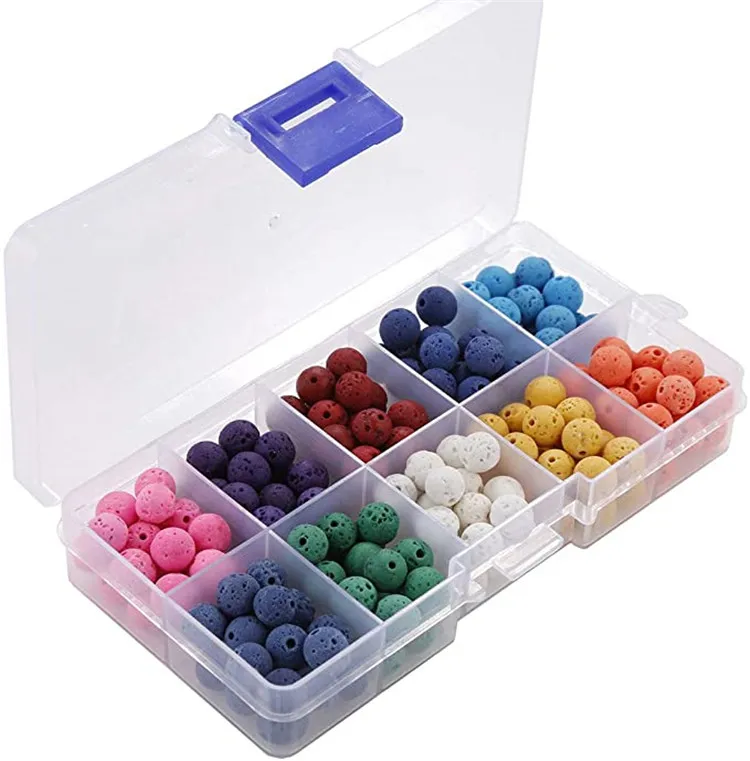 Color Lava Stone Beads Mixed Box Kit 200pcs 8mm Round Loose Chakra Rock Beads for Bracelet Necklace Jewelry Making