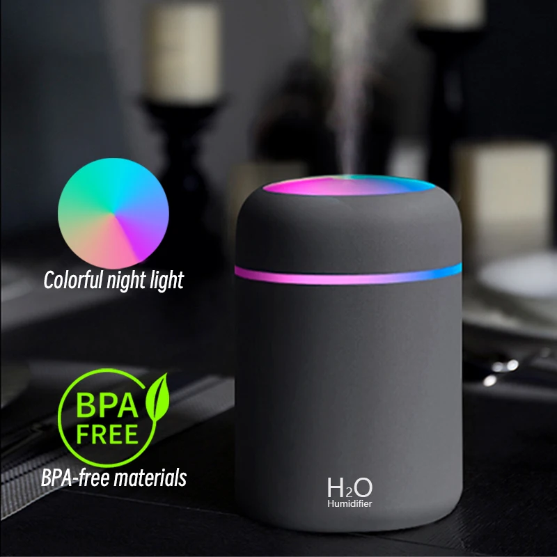 Ultrasonic 300ML Led Colorful Cup Portable Bedroom PP Plastic Air Humidifier Purifier Diffuser Mini Cooler Humidifier For Car