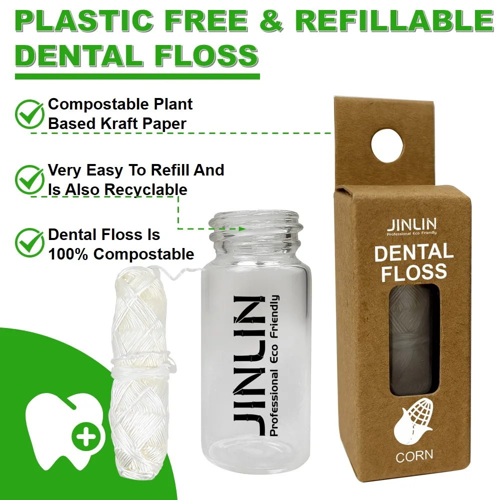 30m Eco Plastic Free Biodegradable Oral Care Vegan Corn Natural Mint Bamboo Charcoal Dental Floss