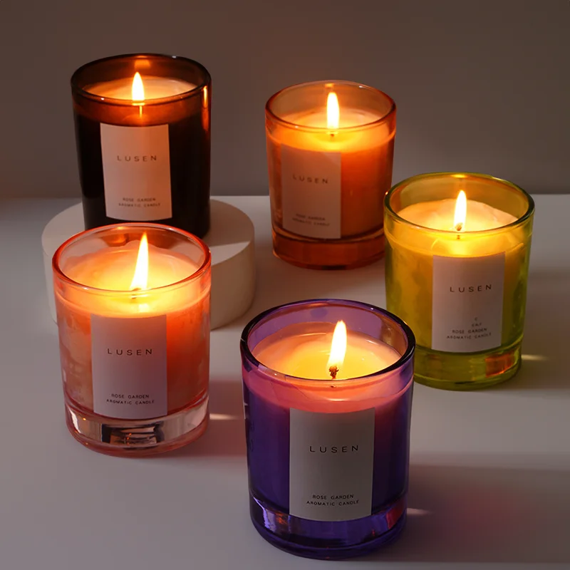 Custom Decorative White Glass Candle Jars With Wooden Lid,Transparent Amber Black Empty Candle Jars For Making Candles