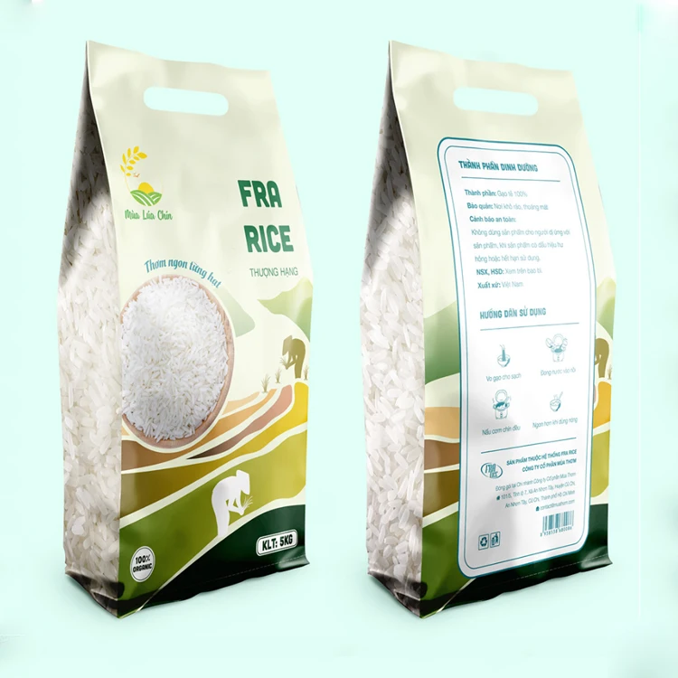 Custom Printed Eco Friendly Biodegradable PLA PBAT Bopp 1kg 5kg Thai Basmati Empty Laminated Packaging Plastic Rice Bag For Sale
