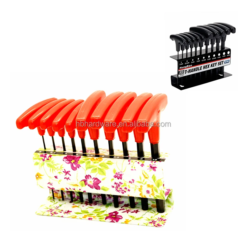 10 Piece Ergonomic Maximum Torque Organize case Holder T Handle Ball Flat Star Head Long Arm Hex Key Allen wrench Spanner Set