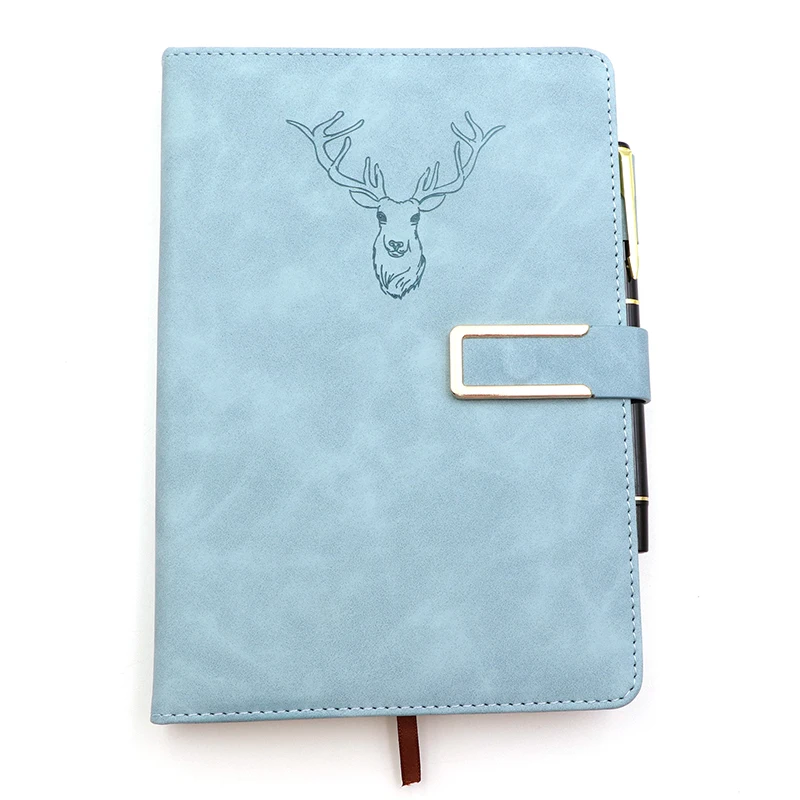Hot selling custom logo pu leather moleskine a5 dot grid notebook with pen