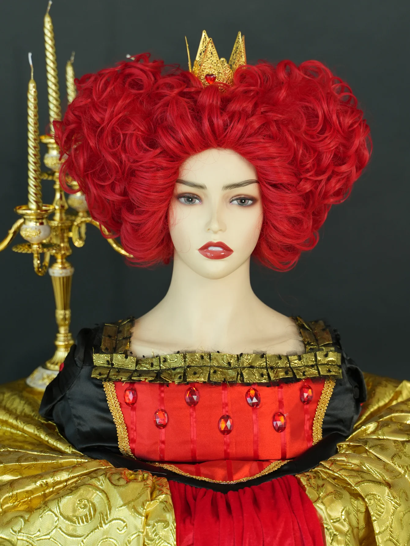 Queen of Hearts Wig Afro Wave Curly Red Hair with Bangs Synthetic Wig for Women Drag Queen Cosplay  Pelucas Perucas Perruques