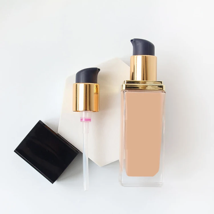 Wholesale 15ml 20ml 30ml 40ml square cosmetic packaging frosted empty serum pump lotion foundation glass bottle with pump