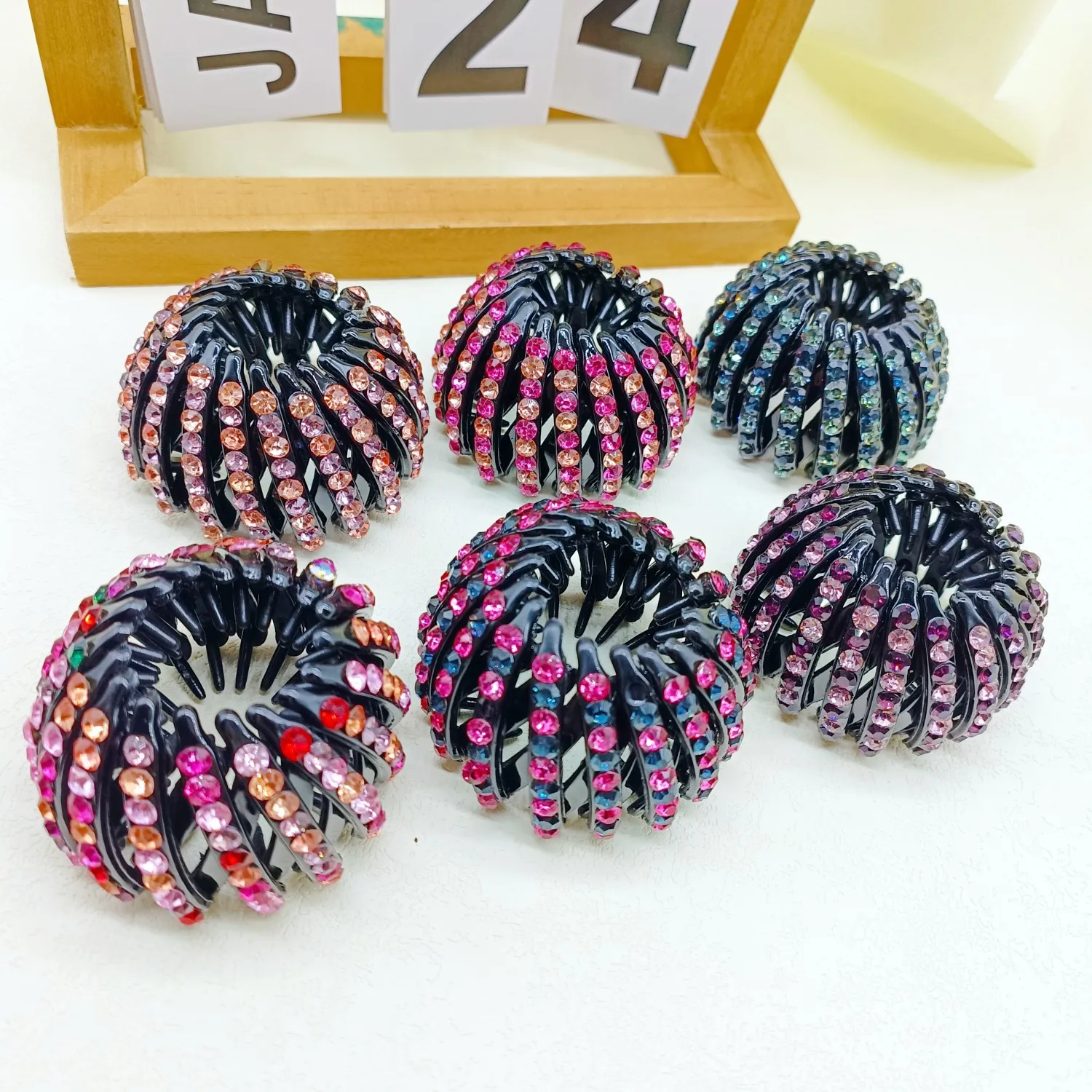 Mylulu Ponytail holder jeweled crystal rhinestone hair clamps retractable black plastic hair claw bird nest magic hair clip