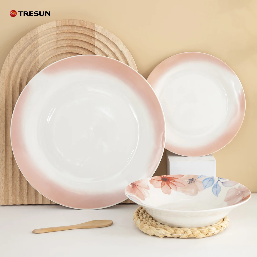 new design hotel dinner wholesale chinaware luxury 18 pieces new bone china pink and white flower tableware set