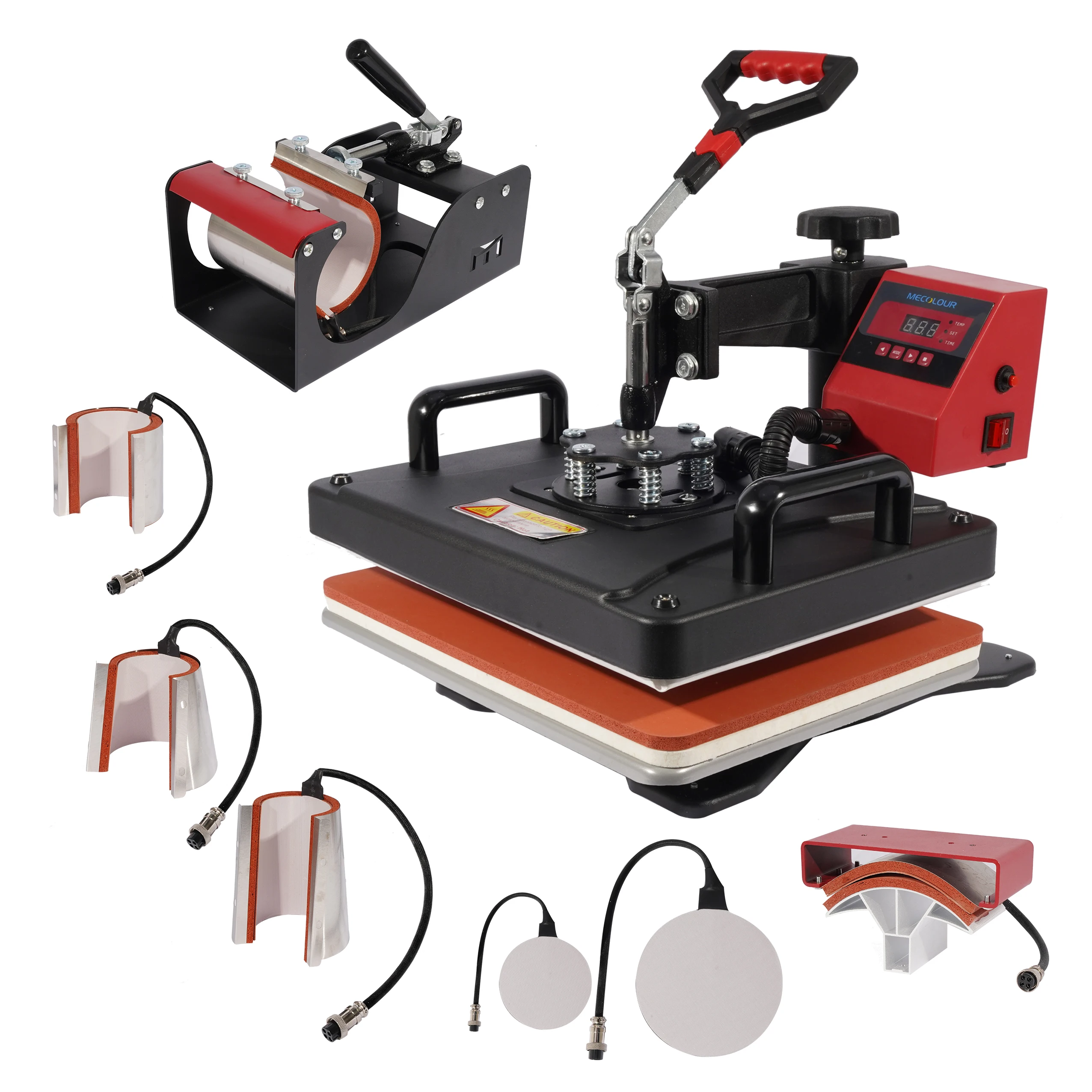 New Red 8 in 1 Combo Heat Press Machine Magic Mug Sublimation T-Shirt Printing