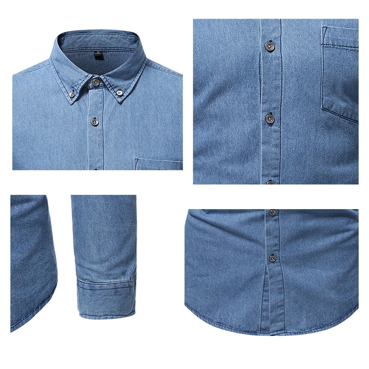 Hot sale formal Classic denim shirt Slim navy 100% Cotton Long Sleeve Casual Jeans Shirts for man
