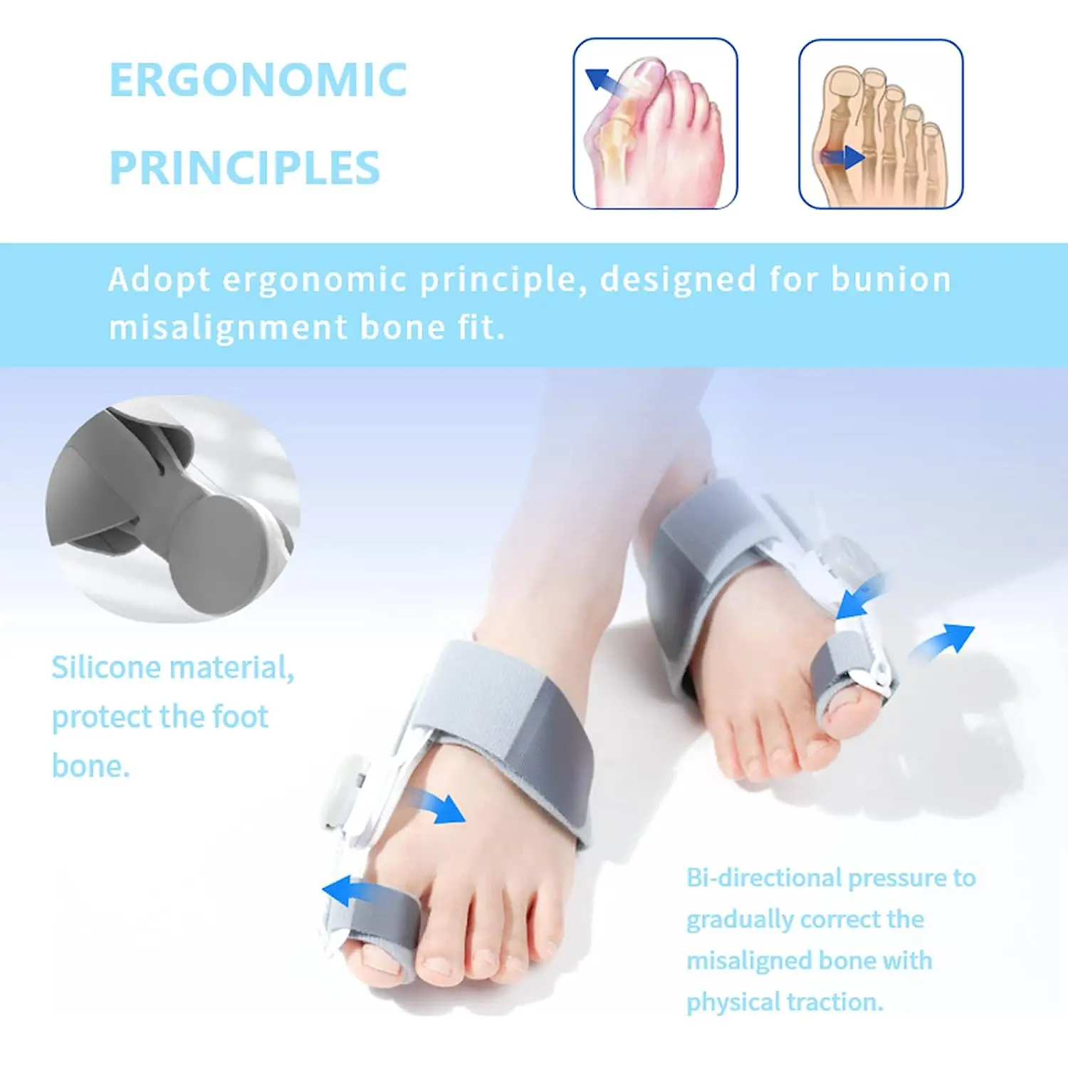 Bunion Corrector for Women and Men Orthopedic Toe Straightener, Adjustable Bunion Splint with Toe Separator  Day Night Support
