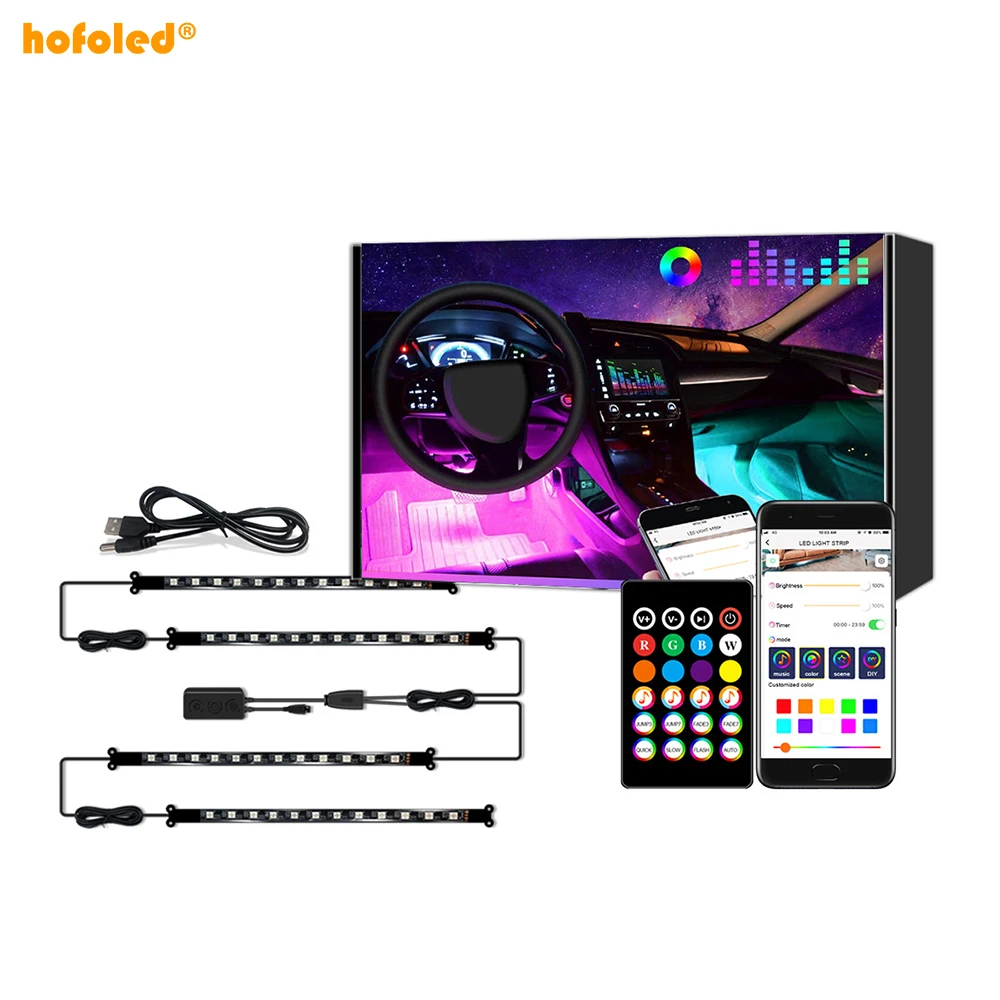 RGB Car LED Strip Lamp Waterproof App Remote Control Car Ambient Light