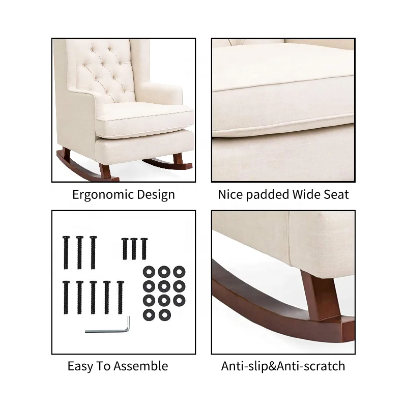 Wingback Accent Living Room Tufted Rocking Sofa Cream Modern Armchair Accent Rocking Chair
