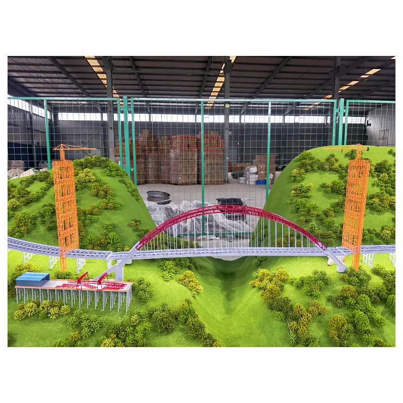 Architectural scale model of the bridge connecting two mountains , architectural scale model of the bridge and road