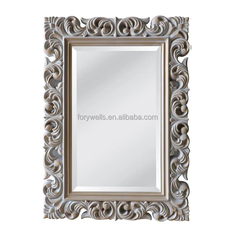 European Baroque Ornate Decoration Wall Polyurethane Wave Carving Golden Framed Mirror