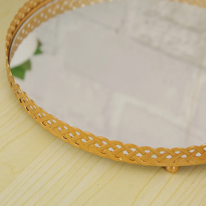 ins Metal iron dressing table Skin care cosmetics lipstick jewelry display storage tray mirror decoration tray