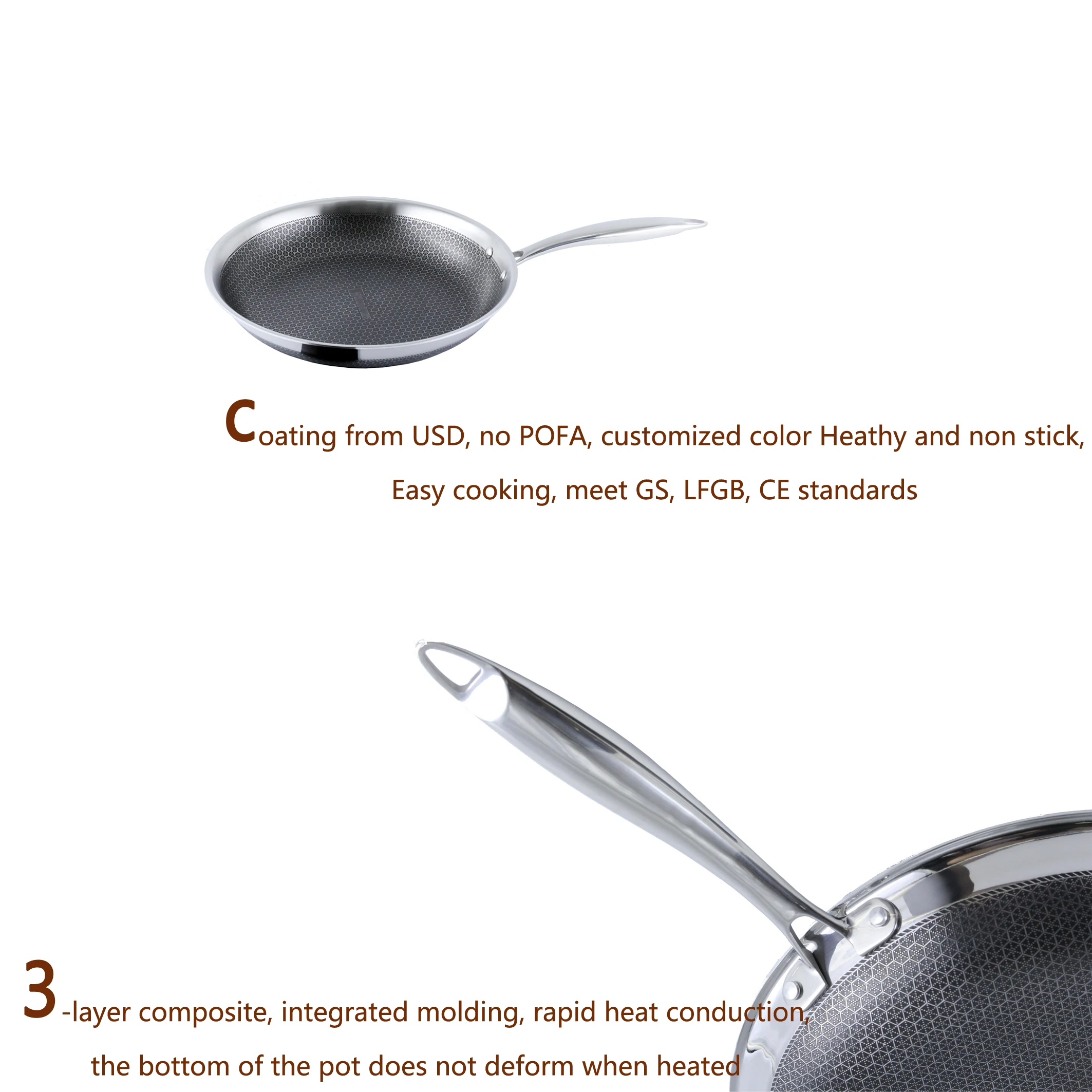 Factory Wholesale Stainless Steel Double Sides Etched Fry Pan with