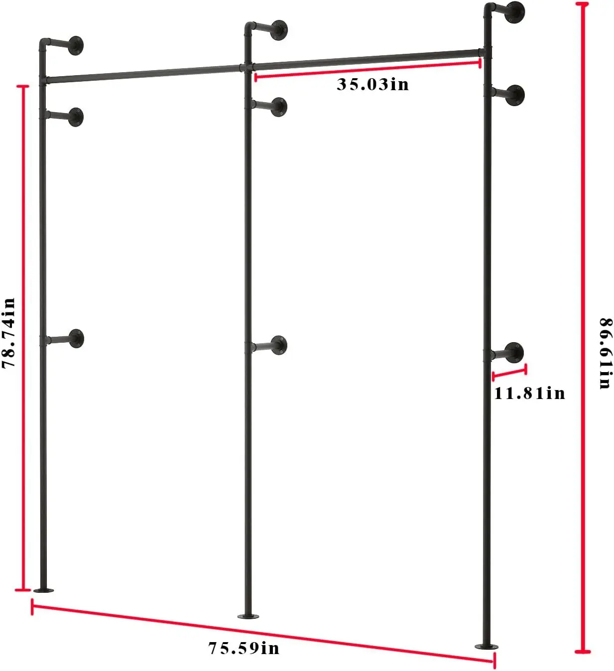 Heavy Duty Clothes Rack for Hanging Clothes Wall Mounted Display Garment Rack for Home Retail Boutique