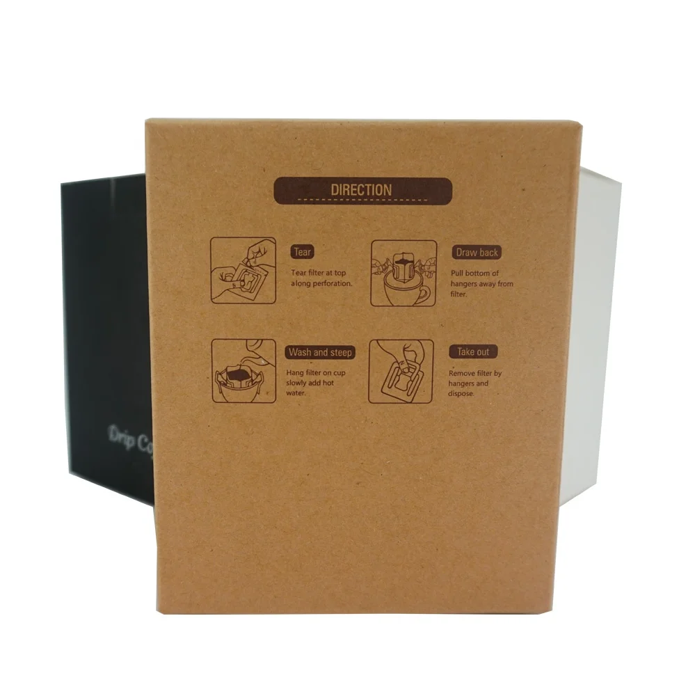 high quality disposable cup hanging ear drip sachet plastique coffee filter bag kraft foldable packaging box