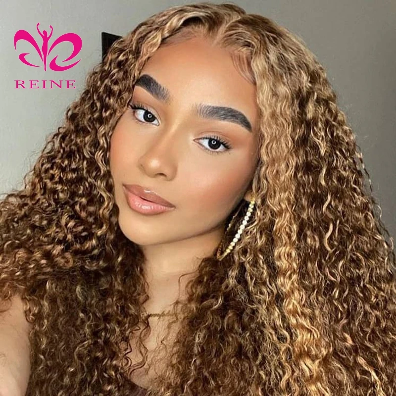 13x4 Lace Front Human Hair Wigs Highlights Honey Blonde Ombre Brown Curly styles Frontal lace Wig highlight for Woman Preplucked