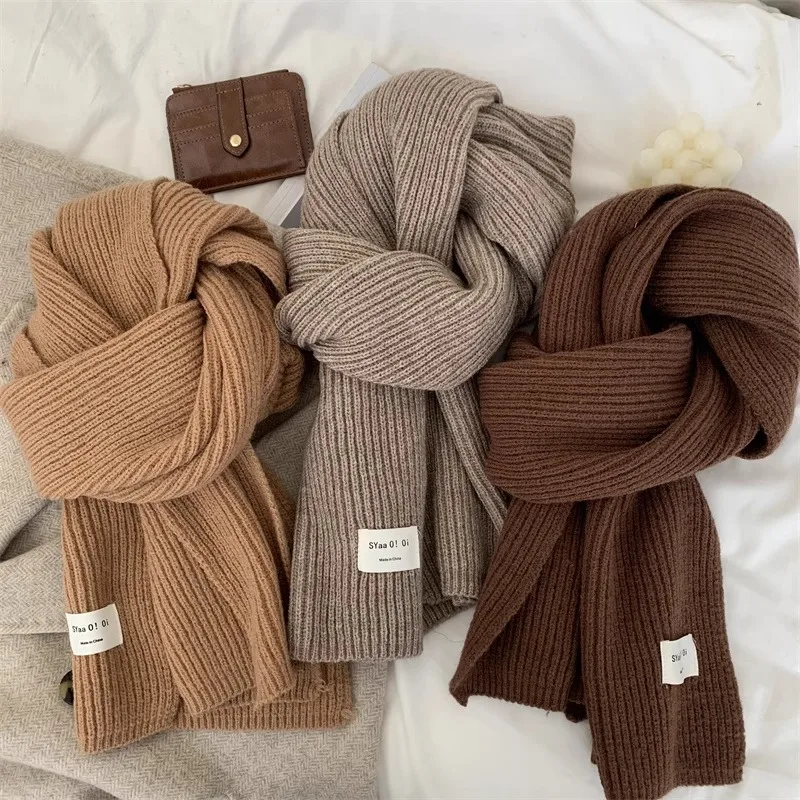 Hot selling winter woolen solid unisex scarf stylish thickened warmth Knitted soft scarf
