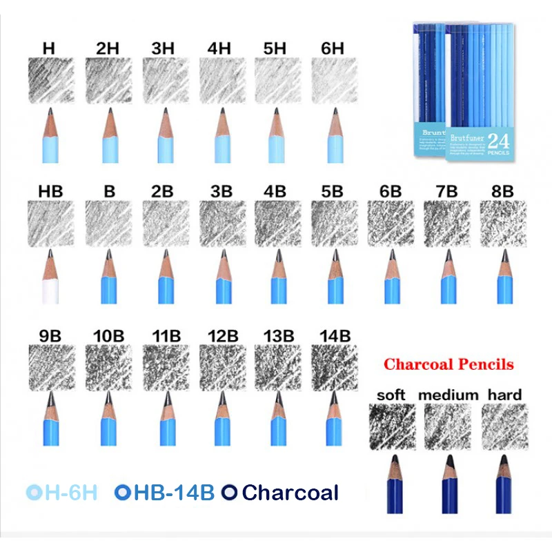 Набор мягких средних жестких карандашей с древесным углем, набор из 24 набросков H 2H 3H 4H 5H 6H HB B 2B 3B 4B 5B 6B 7B 8B 9B 10B 11B 12B 13B 14B