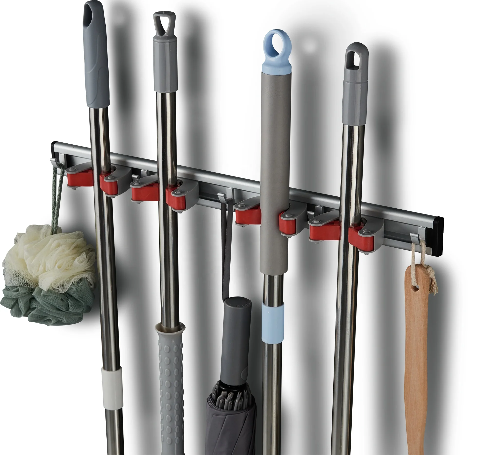 Factory Aluminum Gripper Wall Mounted Tools Organizer Mop And Broom Holder
