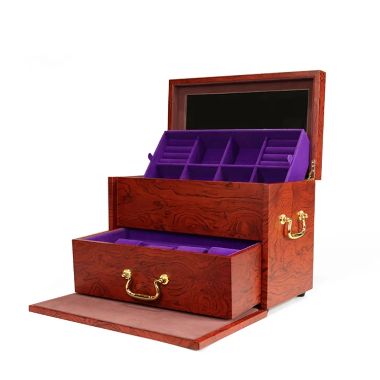 Luxury big antique wood gold jewelry storage case custom large vintage organizer drawer jewel box