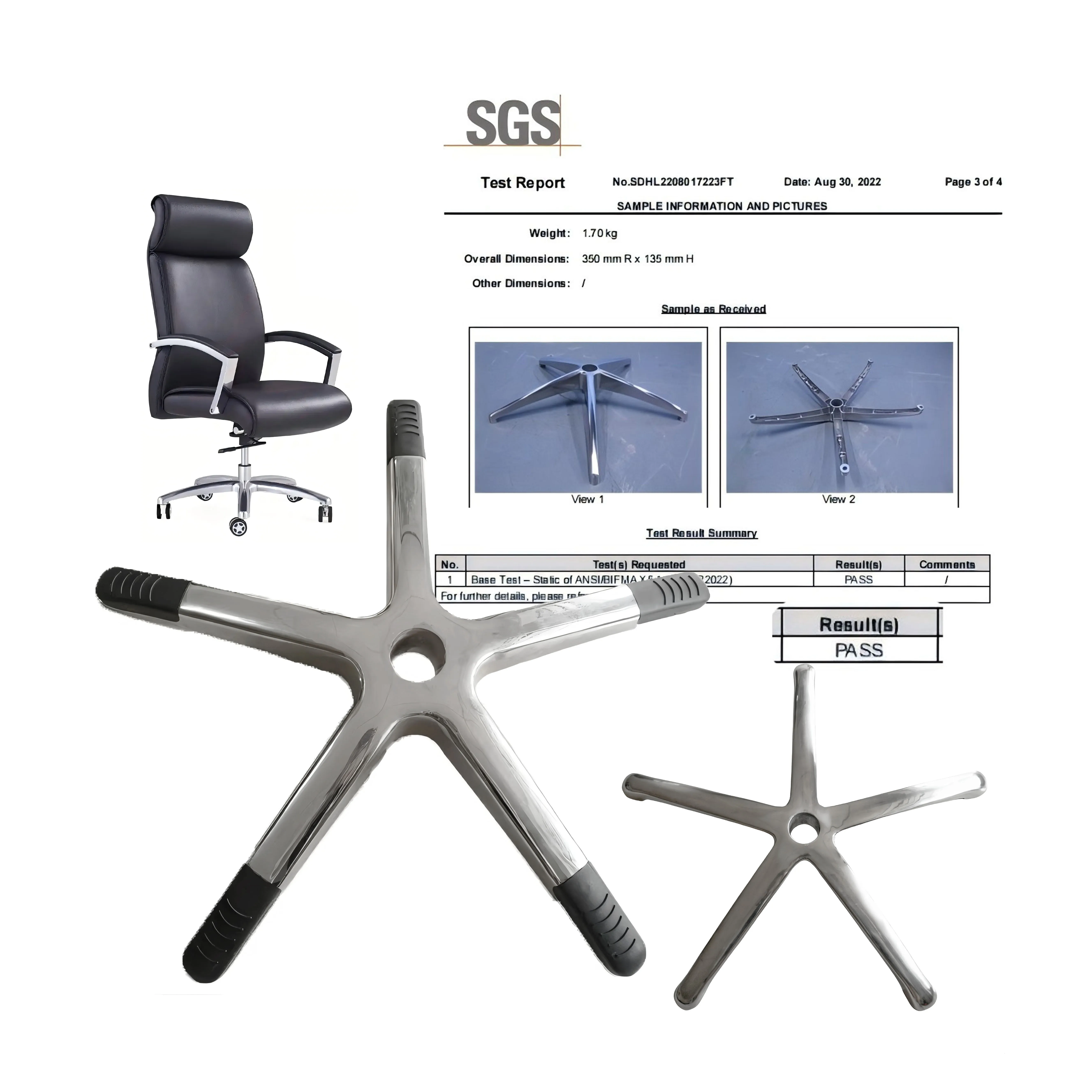 High Quality Fine Polished Chair Wheel Base Accessories Parts Office Assembly Stainless Steel Five Star Seat