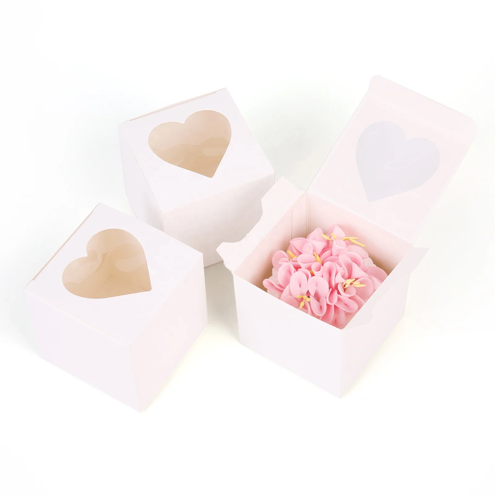 Muffin Cupcake Donut Box Transparent Plastic Clear Love Heart Window Cake Packing Boxes