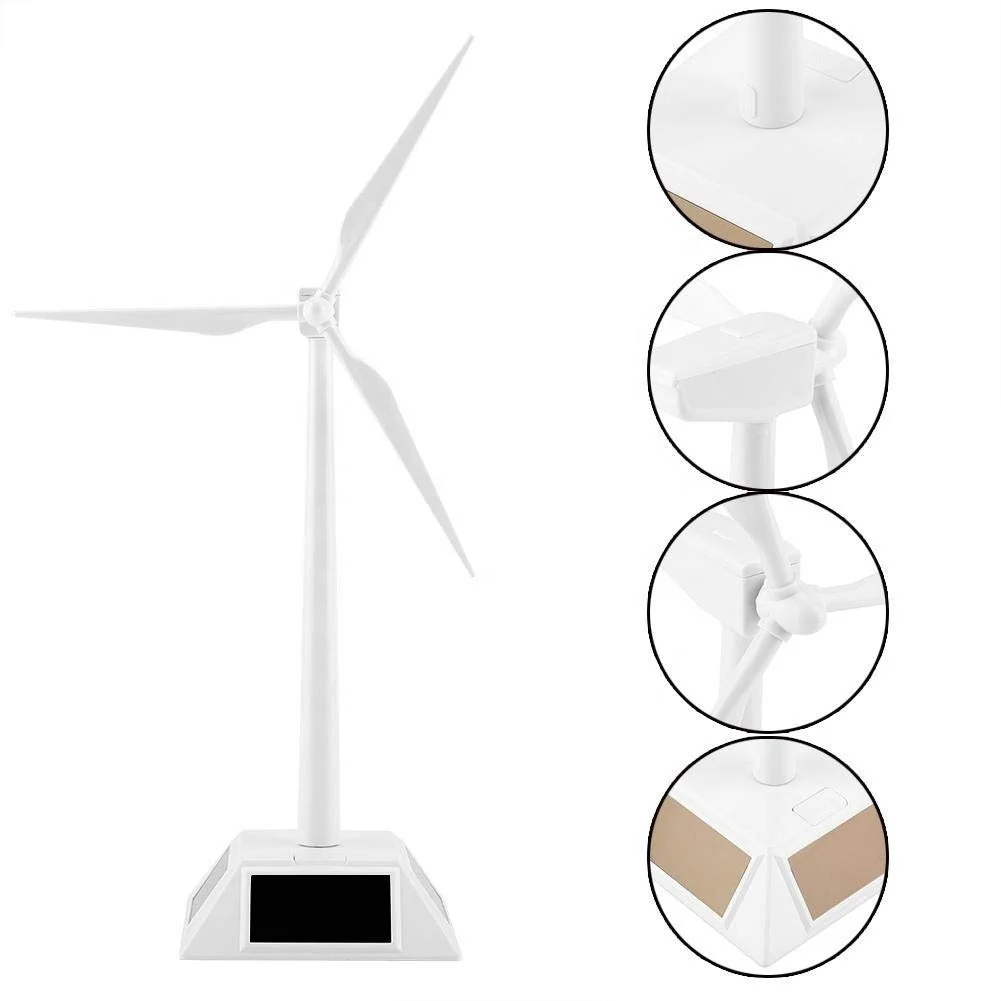 Mini Solar Powered White Rotary Windmill Model Wind Turbine Generator for Desk Home Decoration Garden Ornament