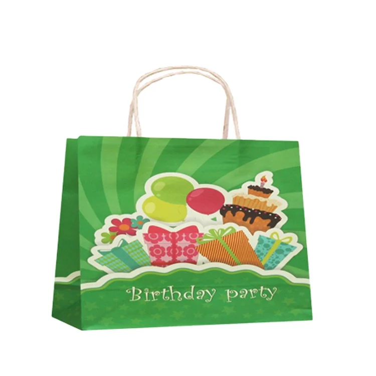 
Eco-Friendly Happy Birthday Printed Logo Colorful Birthday Gift Paper Bag With Twisted Paper Handle 
