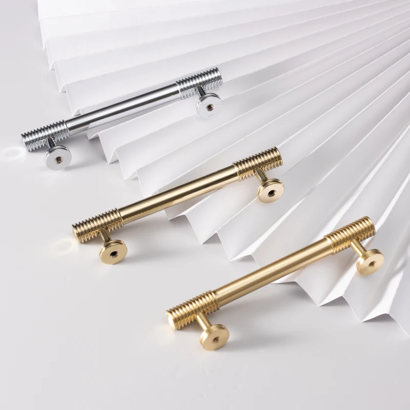 Solid Brass New Style Furniture Cabinet Drawer Kitchen Door Wardrobe Handle High End Thread Design Handle T-Bar Custom Handle