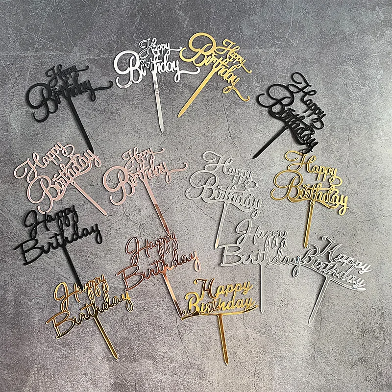 Happy Birthday Cake Topper Supplies Round Acrylic Baking Cake Insert Decor Cupcake Wedding Birthday Party Decoration Cake Top