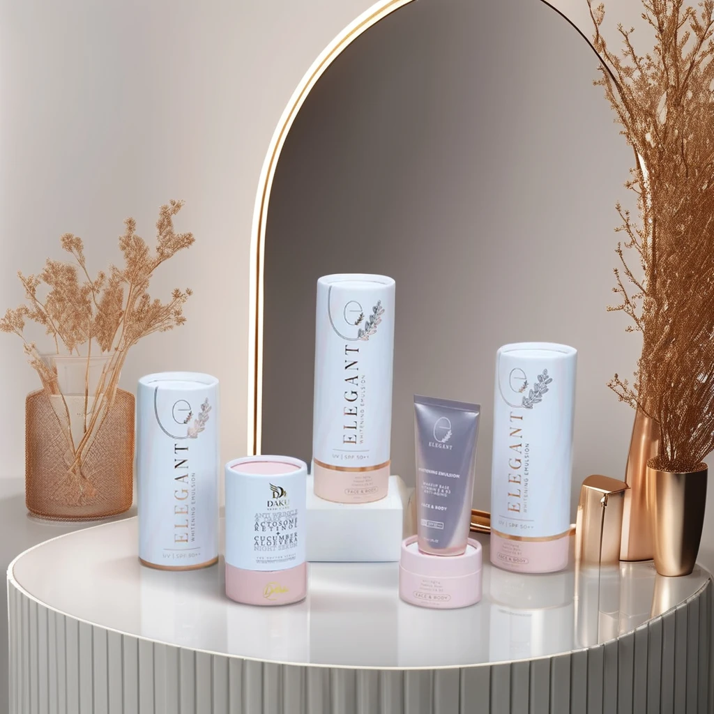 Eco-friendly Exquisite Eva Gold Stamping Custom Logo cardboard Paper tube With Pink lid For perfume Cosmetic packaging wholesale