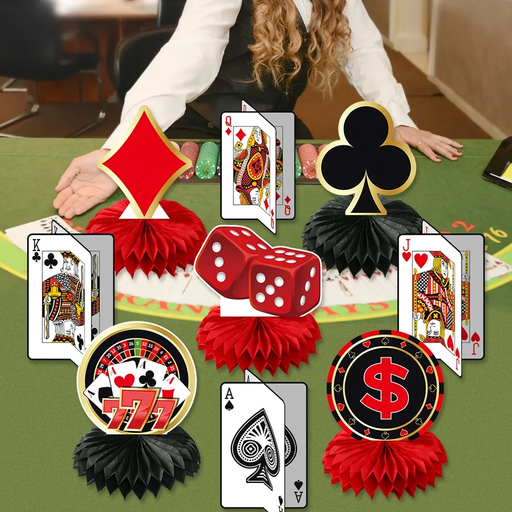 9Pcs Casino Honeycomb Centerpieces Decor Centerpieces Tables Decoration for Casino Poker Red & Black Birthday Party Supplies