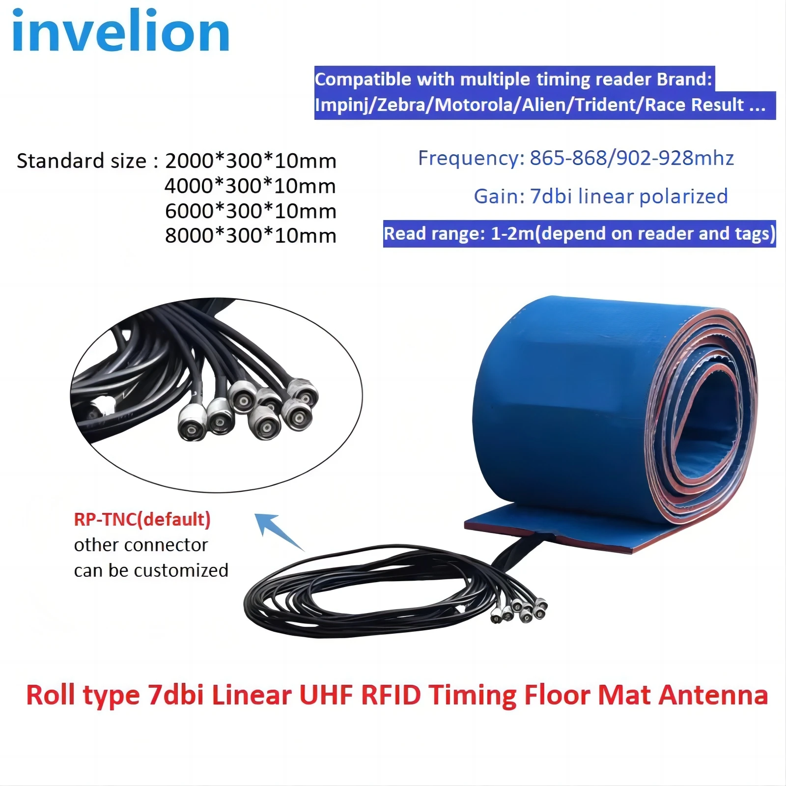 High Gain 7dbi Linear Mat Floor Antenna Waterproof UHF RFID Reader Bibtag Ankle Tag for Sport Timing System Long Range 1-2m 2w