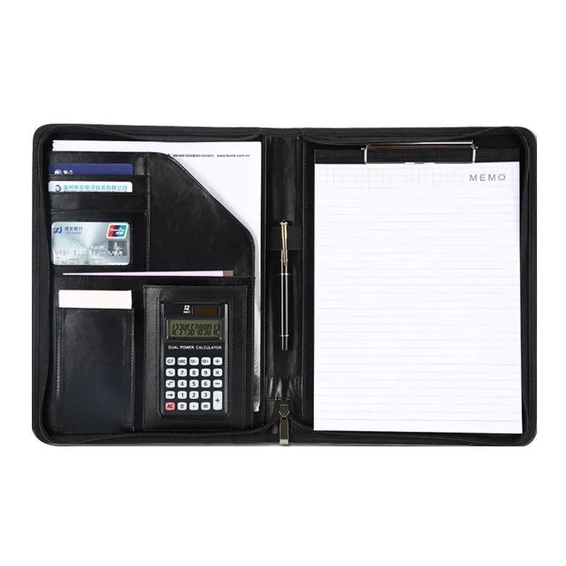 Business Genuine Leather A4 Conference File Folder Document Holder Organizer Bag Zipper Portfolio Folder for 12.9 inch Ipad