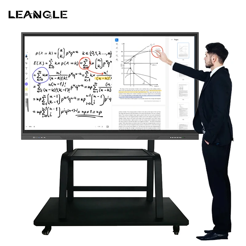 oem size 65 85 110 inch movable mobile school display android win10 interactive electronic whiteboard for Educational Conference