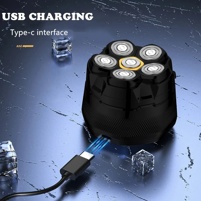 Waterproof 6D Head Bald Shaver Magnetic Head Shaving Machine Cordless Electric Mini Rotary Shavers For Men with LED display