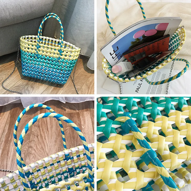 PVC beach cleave bag 2019 new summer handbag chain shoulder straw bag female Messenger transparent straw basket Messenger bag