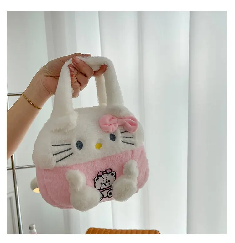 2024 Fashion Cute Plush Sanrio Toy Handbags PP Cotton Soft Fur As Girls Gift Kids Hand Bags