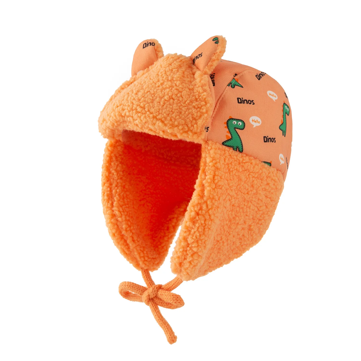 kids unisex  print dinosaur fleece lining earflaps earmuffs hat  warm winter hat