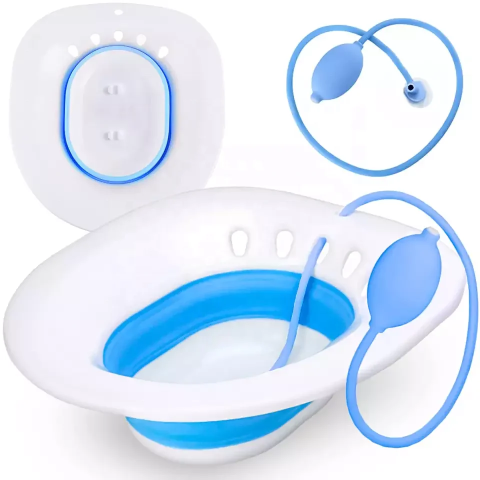 Collapsible yoni Sitz Bath for Toilet steam Seat Sitz Bath to Treat Postpartum Wounds,Hemorrhoids, Perineal Care with Flusher