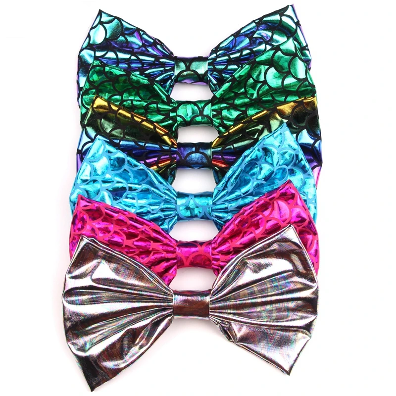 Factory Direct Sale DIY Hair Accessories 7inches Big Mermaid Printed Hair Bow Without Clip For Hair Clip Accessories