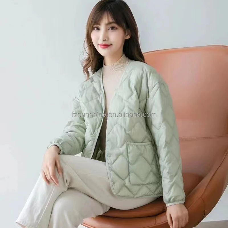 Womens quilt down jacket ultra Lightweight Foldable White Duck Down Filled puffer quilted jacket women plaid jacket