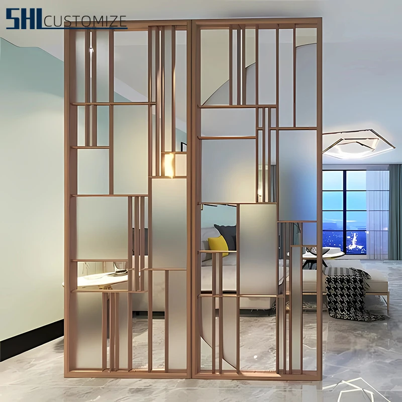 Foshan manufacturer Decorative glass office partition wall separating  indoor metal frame  Stainless Steel screens