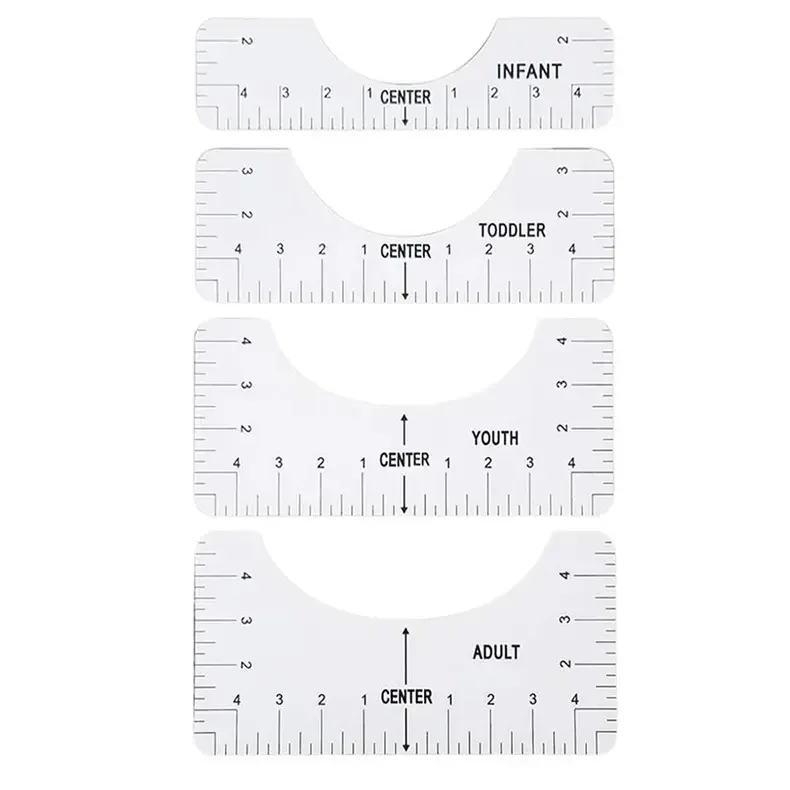 4 Sizes Acrylic Portable Round Neck Calibration Tool White PVC Ruler Guide T shirt Alignment Tool Placement Guide Ruler