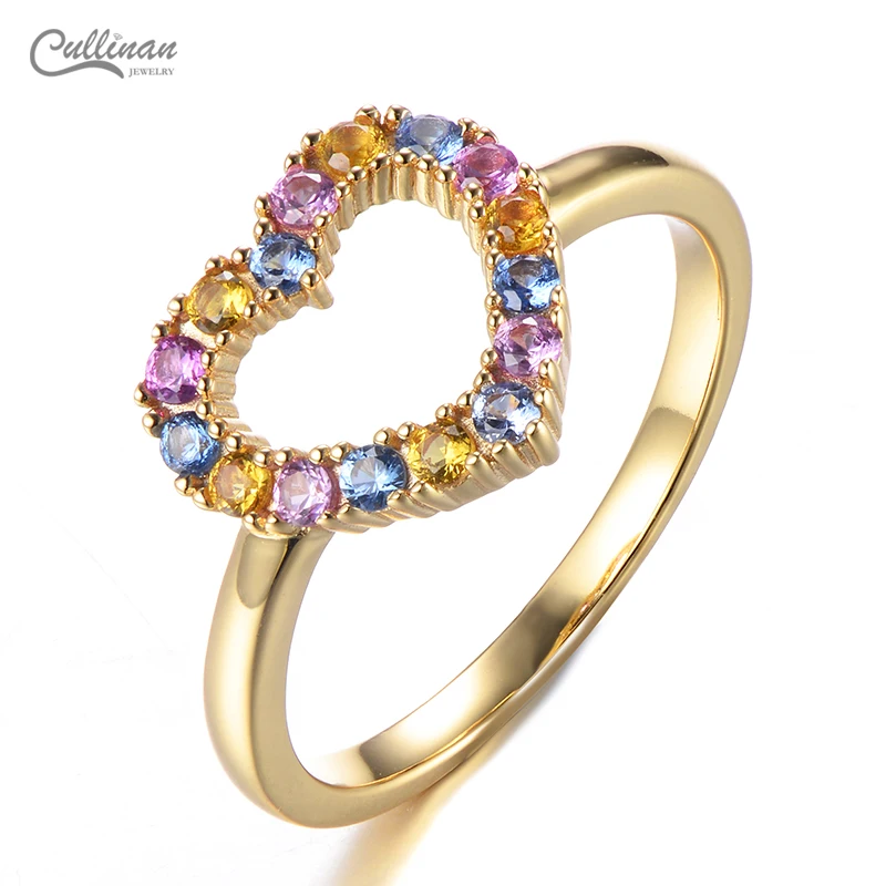 High Quality 925 Silver Gold Plated Fashion Jewelry Lady Jewelry Statement Ring Color CZ heart shape Rings  Women Gifts Ring