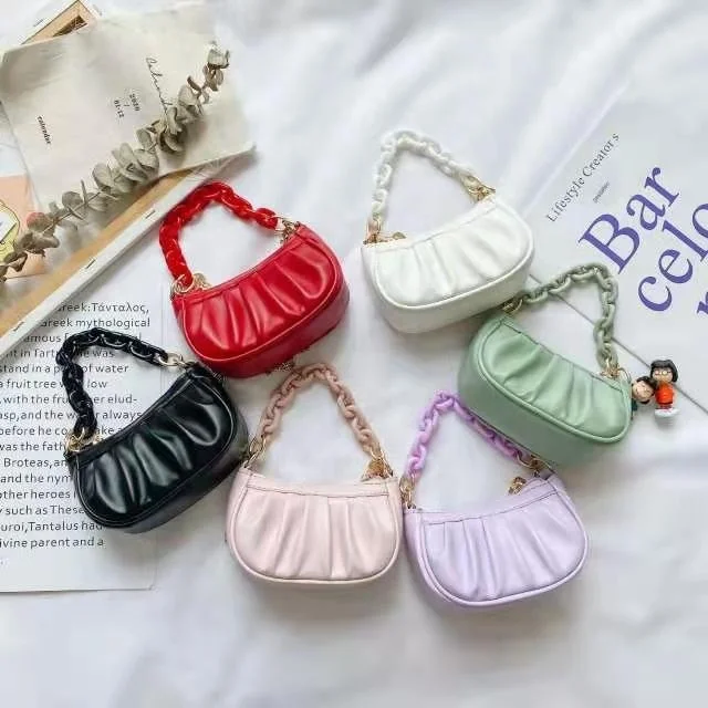 
2021 New arrival pleated handbag for mom and me ladies colorful chain handle mini bags fashion girls purse 