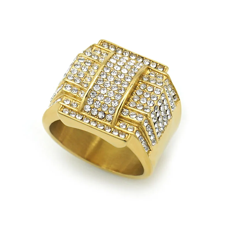 Ouj Ready to Ship Hip Hop Jewelry Pave Rhinestone 20mm Wide Band Egyptian Cross Designs 316L Stainless Steel Ring For Men